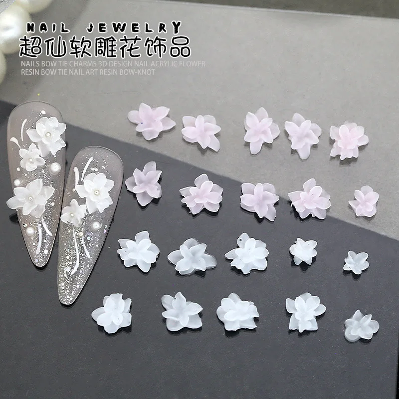 새로운 50개 혼합 사이즈 미니 3D 레진 소프트 조각 화이트 연꽃 네일 아트 장..