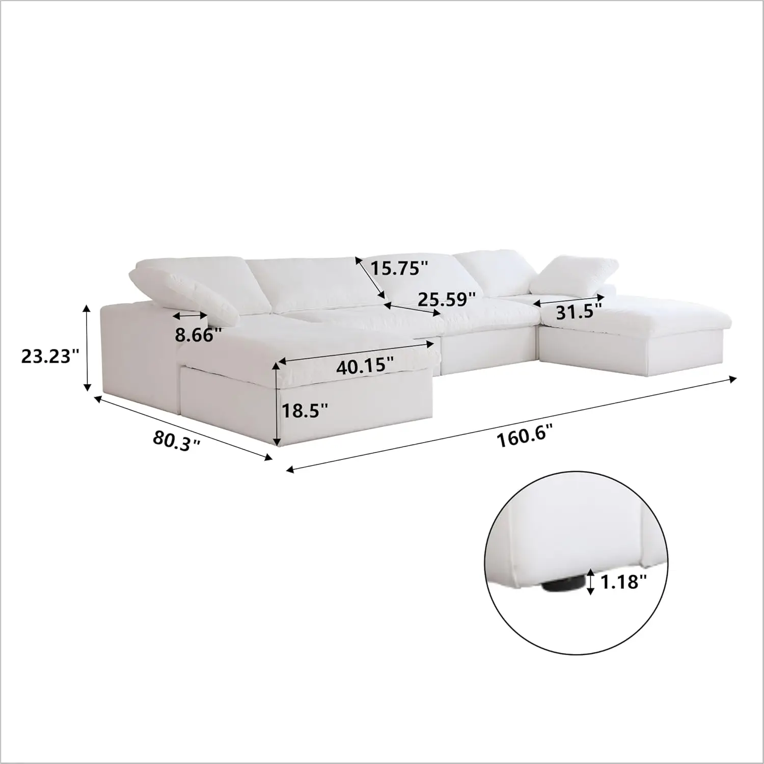 U-Shaped Cloud Couches for Living Room, 6-Seats Modular Convertible Sectional Sofas, Cushion Covers Removable, Comfy Sectional
