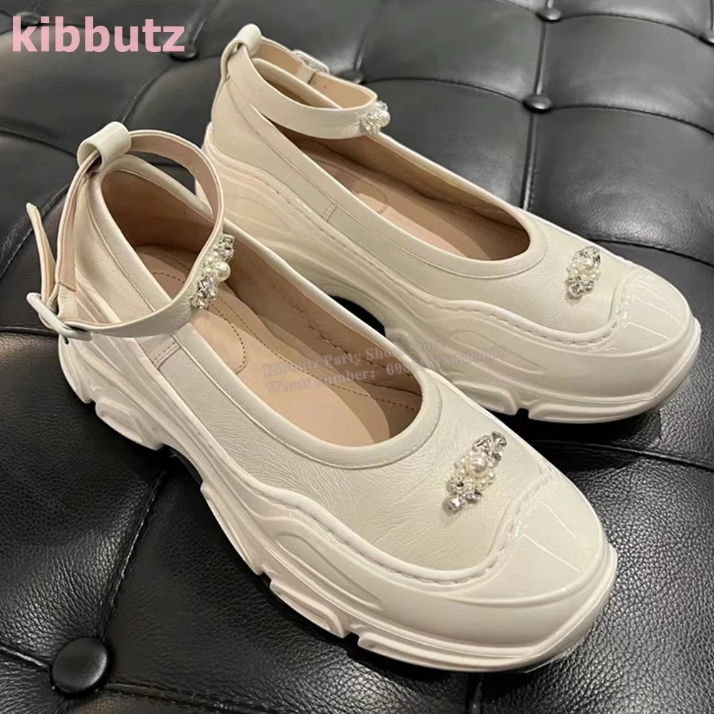 Crystal Ankle Strap Ballet Pump Sneaker Patchwork Round Toe Height Increasing Fashion Elegant Party Dress Sexy Women Shoes New 6