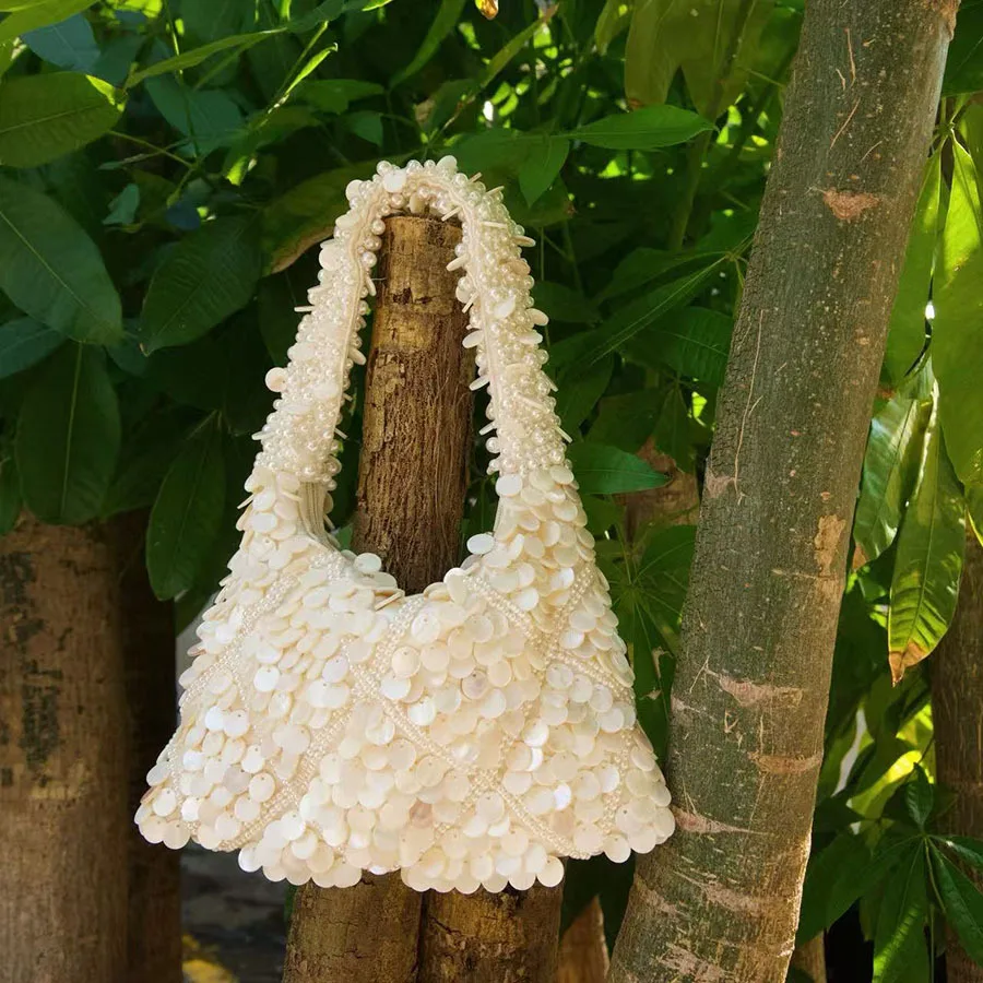 Beads Beading Tassel Hobo Bag Fashion Shell Woven Handmade Shoulder Bag Luxury Clutch Purse High Quality Women's Handbag