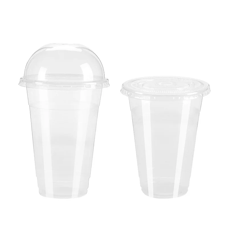 100/50 Sets 450ml Disposable Clear Cups with a Hole Dome Lids for Tea Fruit Tea Juice Plastic Milkshake Summer Party Drinks Cups