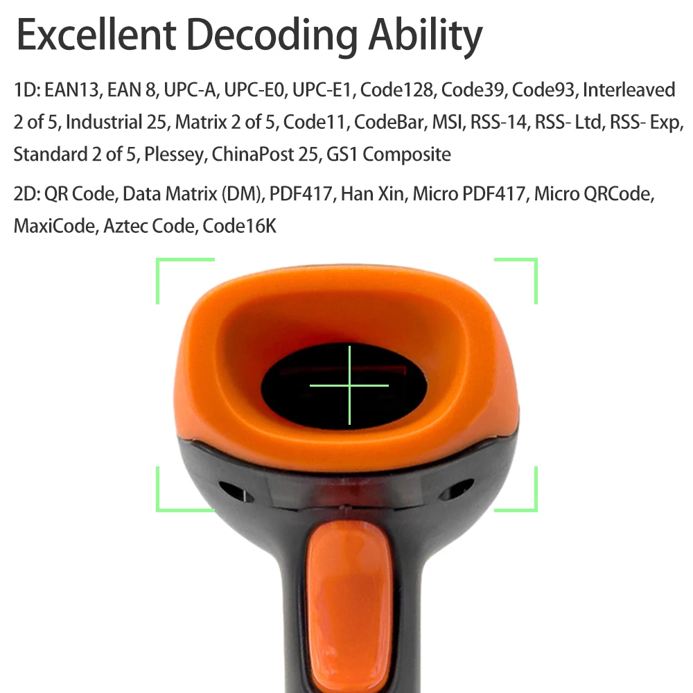 Handheld 1D/2D/QR Barcode Scanner 2.4G Wireless USB Wired Bar Code Reader Manual / Continuous Scanning CMOS Image Sensor