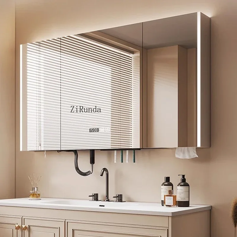 Nordic Smart Mirror Cabinet Wall-mounted Mirror Storage Cabinet with Light Anti-fog Large Space Shelving Furniture Specchio FYBC