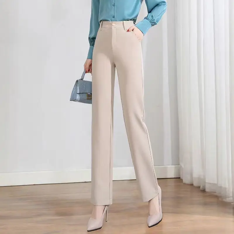 Spring Autumn New Solid Color Fashion Trousers Women High Street Casual Slim Pockets Zipper Elegant All-match Straight Pants