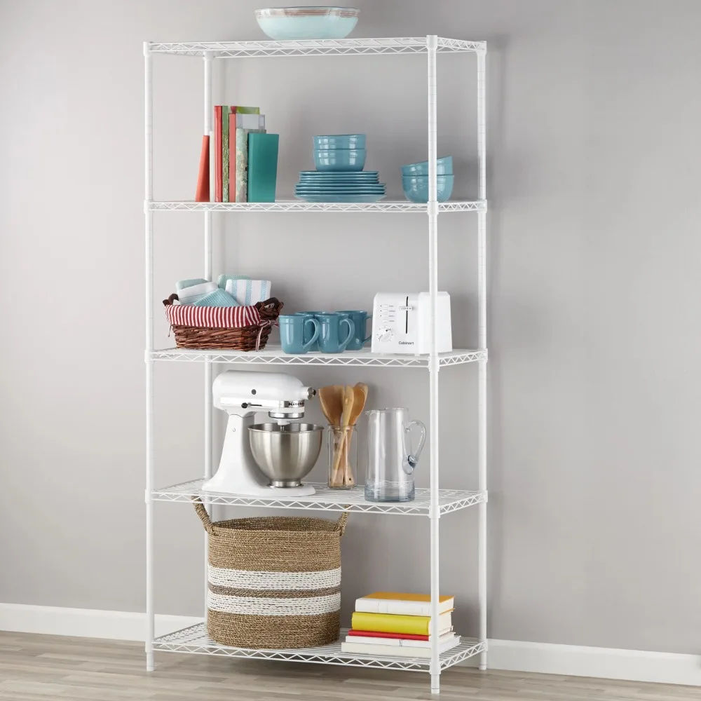 

Steel 5-Tier Storage Shelf Unit 72"H X 36"W X 16"D, 1750lb Total Capacity, White, Kitchen Organizer