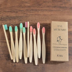 10-Piece Eco-Friendly Children's Bamboo Toothbrush Set with Soft Bristles (Kids 5 green 5 Pink)