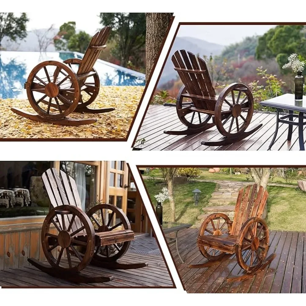 Outdoor Wood Rocking Chair, Patio Decor Yard Glider Rocking Chairs with Slatted Design, Adirondack Chair （2PC）
