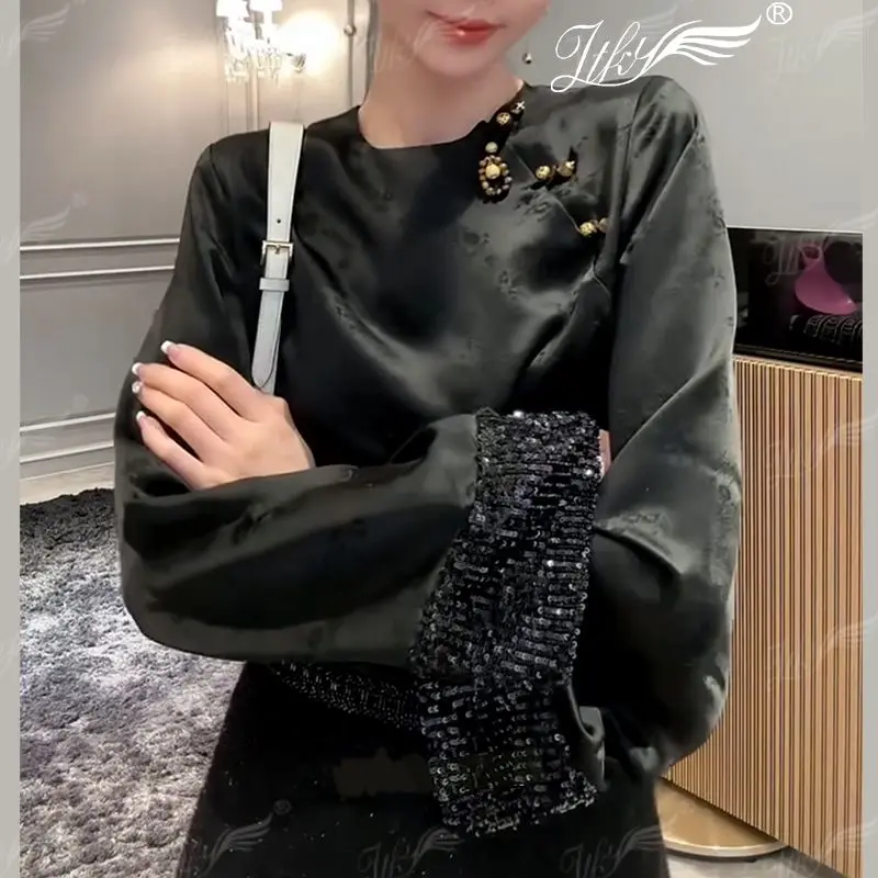 Autumn Winter Fashion Elegant Round Neck Long Sleeve Pullover Sweatshirt Casual Versatile Western Commuter Women's Clothing Top