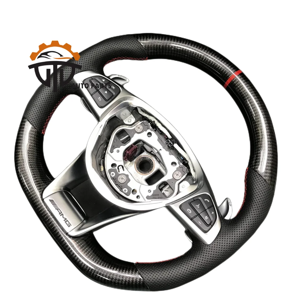 

Car Accessory Auto Parts Glossy Carbon Fiber Steering Wheel With Perforated Leather For Benz CLA W205