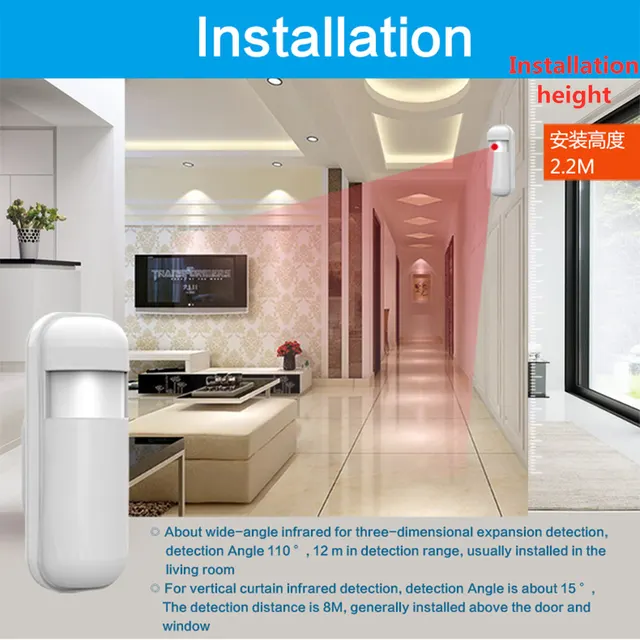 PIR Motion Sensor Detector Wireless Infrared Motion Detector 433MHz eV1527 for PGST Home Alarm System App Control 6