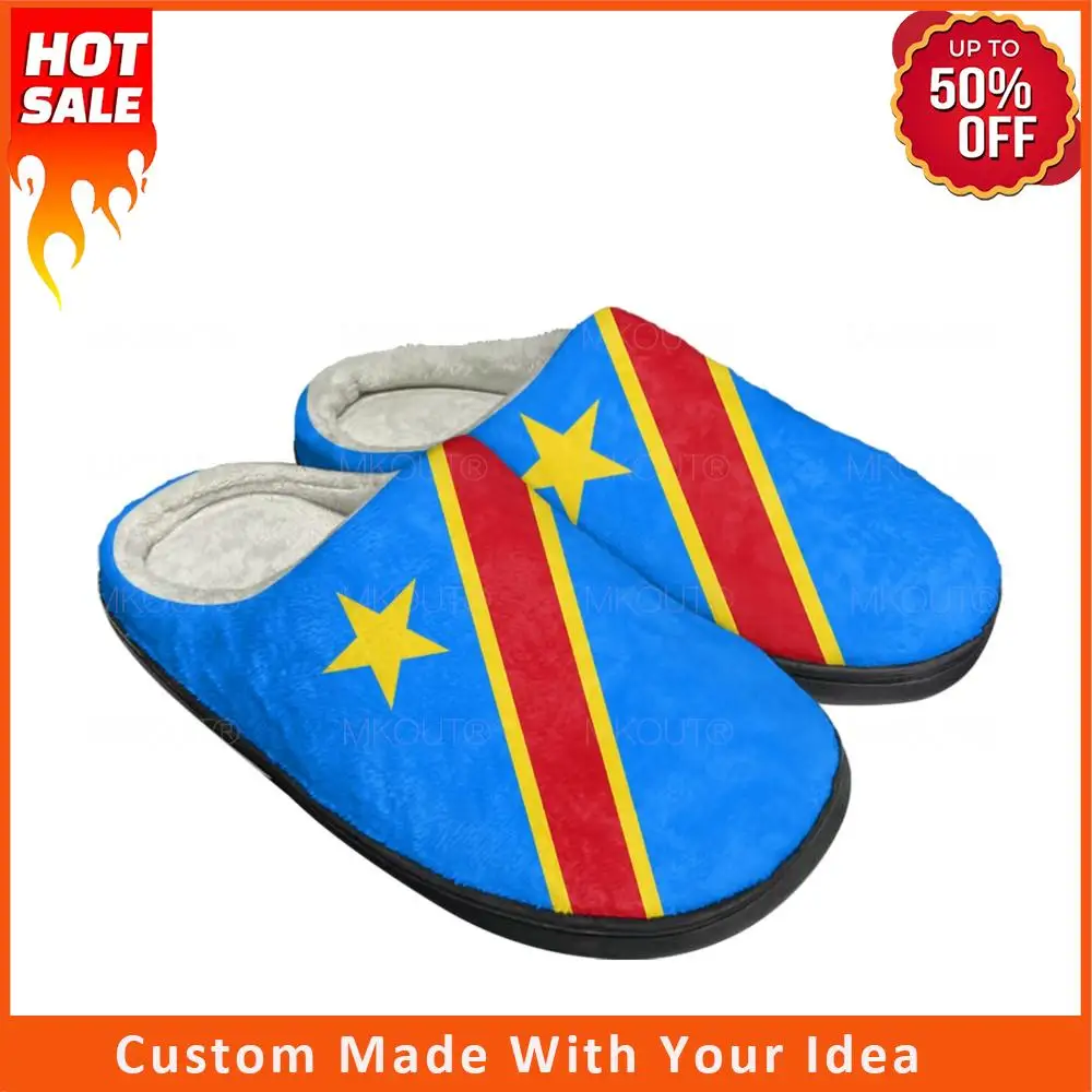 

Democratic Republic of the Congo Flag Home Cotton Custom Slippers Mens Womens Sandals Plush Bedroom Keep Warm Shoes Slipper