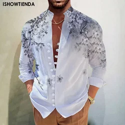 Men'S Shirt Summer Men Clothing Long Sleeve Button-Down 3d Print Shirt Man Flower Graphic Prints  Hawaiian Casual Holiday