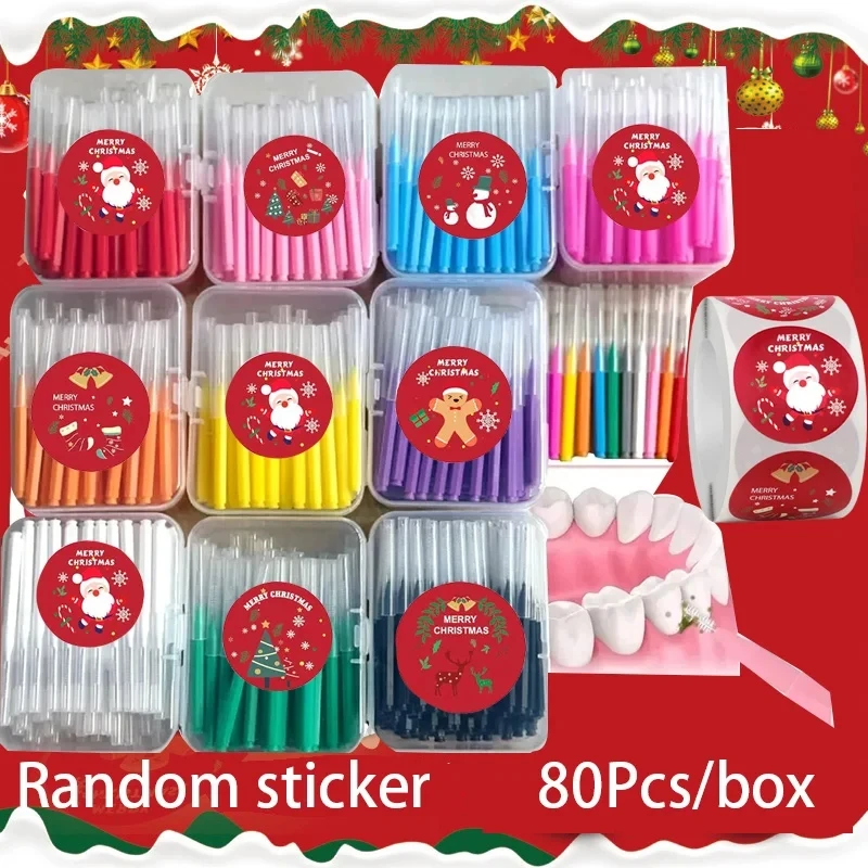 

New Christmas style 80 Pcs/Box interdental brush 0.6-1.5Mm Cleaning Between Teeth Oral Care Orthodontic I Shape Tooth Floss