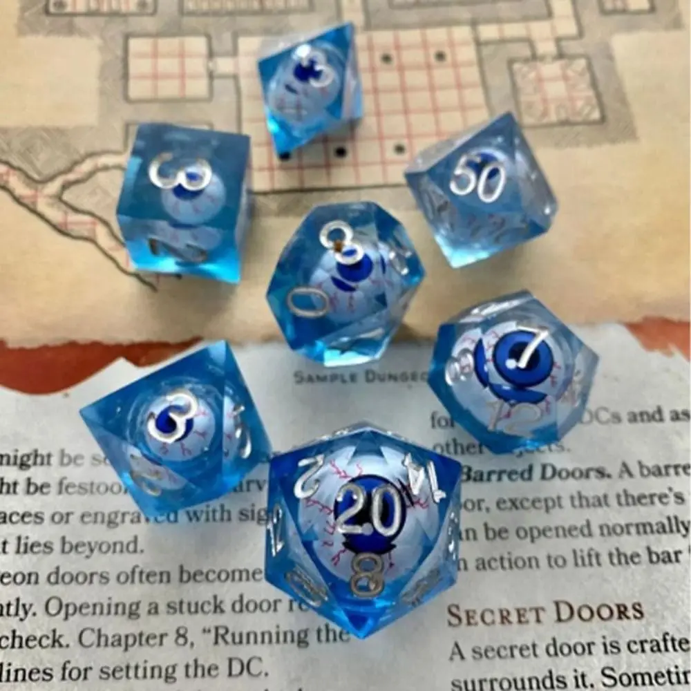 Eyes Liquid Core Handmade Dice Resin Dice Set Handmade Polyhedral Funny Death Peep Eye Liquid Core 7Pcs