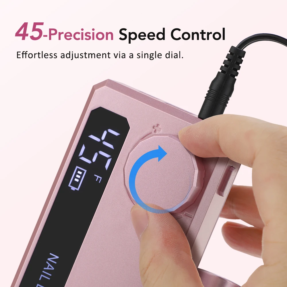 Electric Nail Drill Machine 45 Speed Levels 45000RPM Professional Nail File for Manicure Pedicure Buffing Polishing Rechargeable