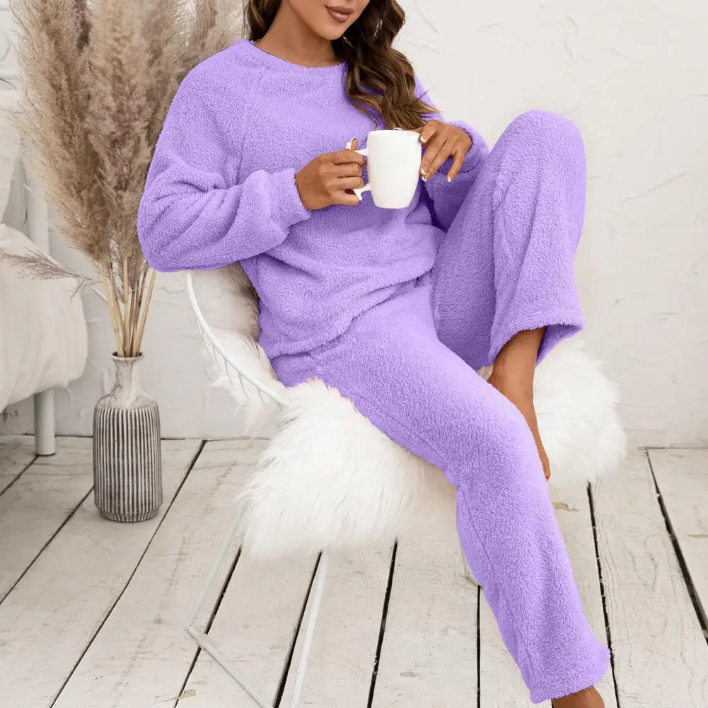 Women Pajamas Set Women Pajama Suit Cotton Pajamas Set Purple Flannel Women Pajamas Sets Autumn Winter Long Sleeves Long Pants Casual Sleepwears Soft Pijamas Comfy Pyjamas Cozy