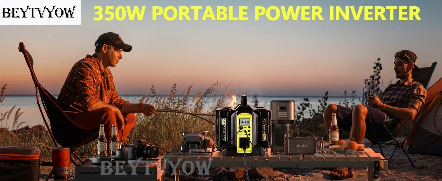 350W 2-Port Power Inverter for Ryobi 40V Battery DC 40V to AC 120V Pure Sine Wav