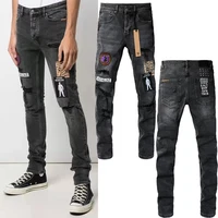 KSUBI Cross Men's Jeans American High Street Embroidered Ripped Skinny Jeans Fall Streetwear Fashion Stretch Low-rise Jeans 1