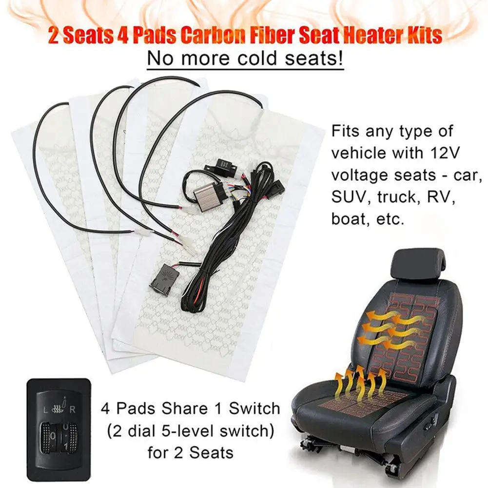 

Набор для подогрева автомобильных сидений, универсальные нагреватели из углеродного волокна на 2 сиденья, 12 В, 5 уровней, с двумя переключателями, зимний обогреватель