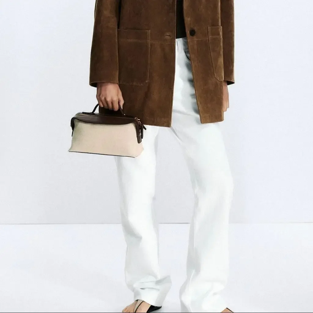 2025 New niche retro color-blocking hand-held small bag stylish crossbody canvas PU small square bag, single-shoulder bag