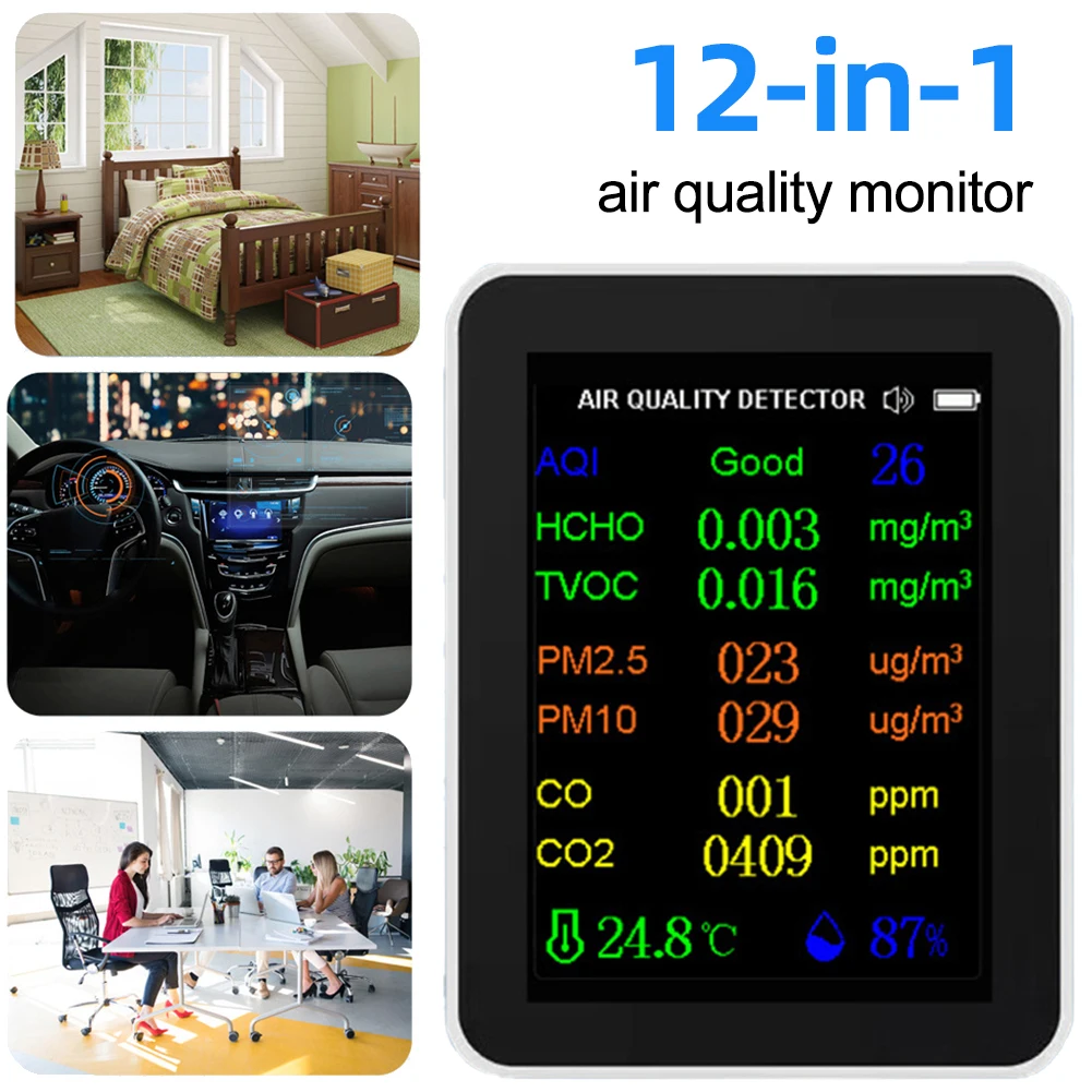 繫 б   CO2 , ð  ¥ ǥ,  PM2.5 PM10 CO CO2 TVOC HCHO AQI ׽, 12 in 1