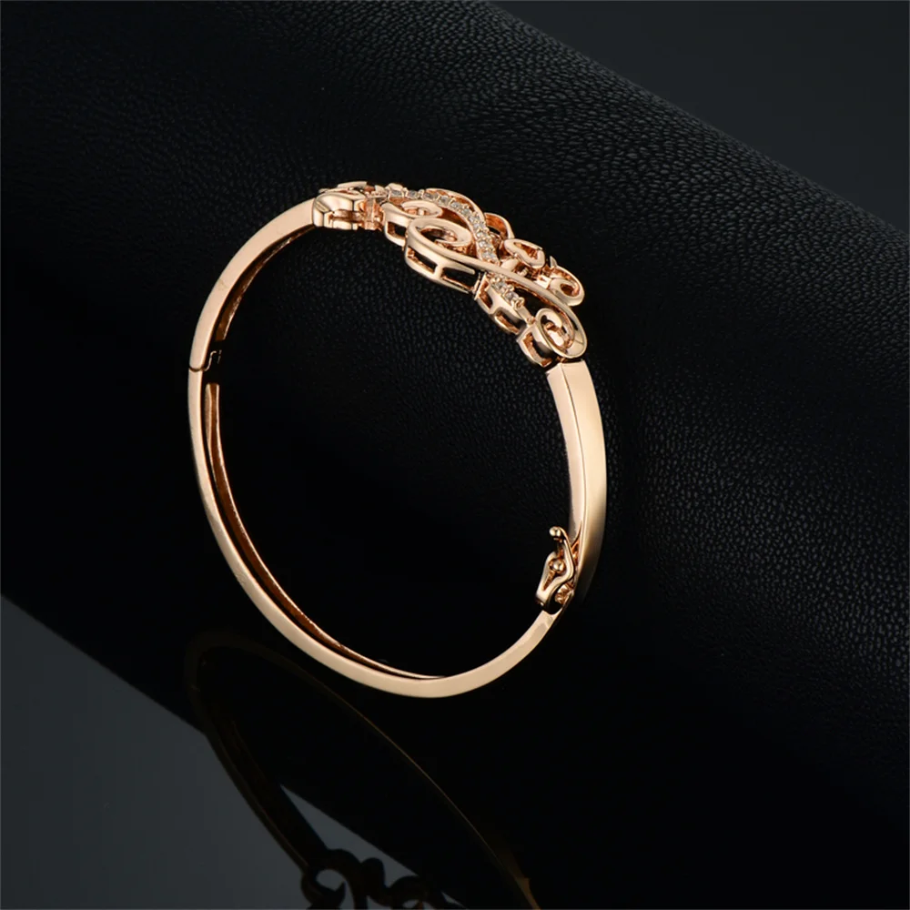 Trendy Flower Heart Metal Cubic Zircon Bangle Bracelet for Women Rose Gold Plated Bangles Party Jewelry Gift 4