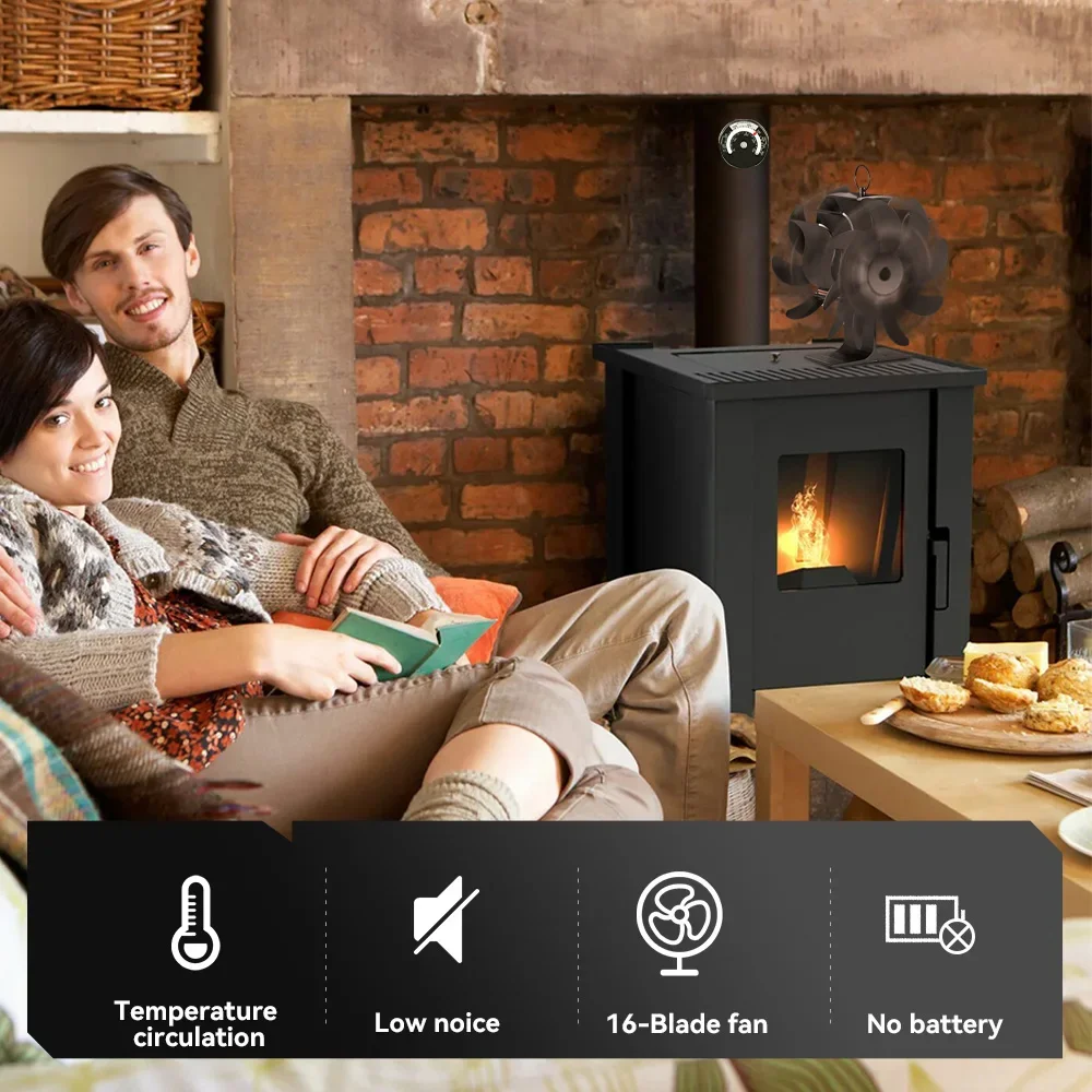 16 Blades Double Sided Fireplace Fan Log Wood Burner Ecological Efficient Home Heat Distribution Quiet Stove Fan
