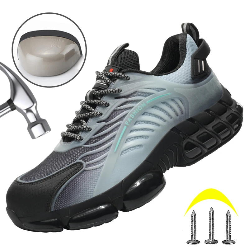 Air Cushion Work Sneakers Breathable Steel Toe Safety Shoes Anti-Smash Security Boots Puncture Proof Sport Shoes Male Work Shoes
