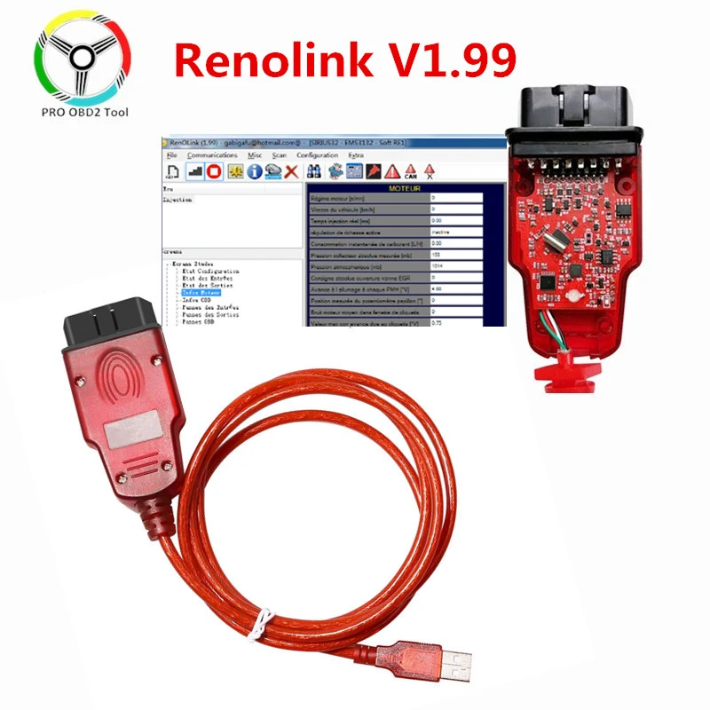 Newest Renolink v1.99 OBD2 Diagnostic Cable  for Renault ECU Programmer Key Coding Airbag Reset renolink 1.87 Renolink V1.87 automobile exhaust gas analyzer