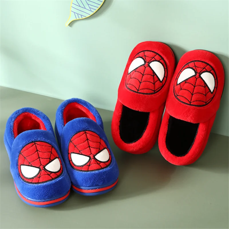 Disney Spiderman Home Slippers plush Designer Kids plaform Warm Shoes Slip on Baby Boys Shoes Child Flats