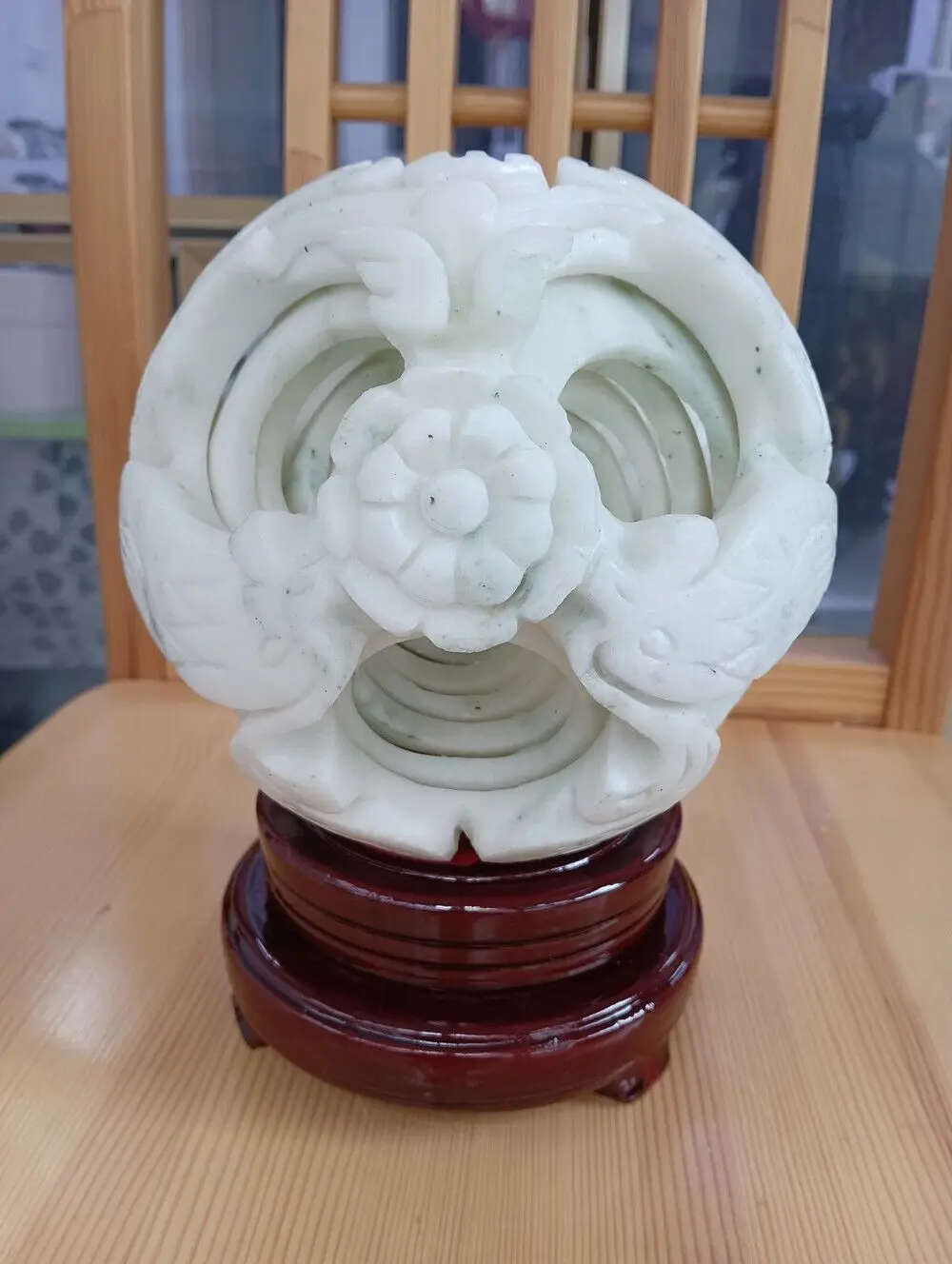 

Eight Layer Globe Ball Jade Sphere Puzzle Interlink Lucky Geomancy Decoration Very Rare With Stand