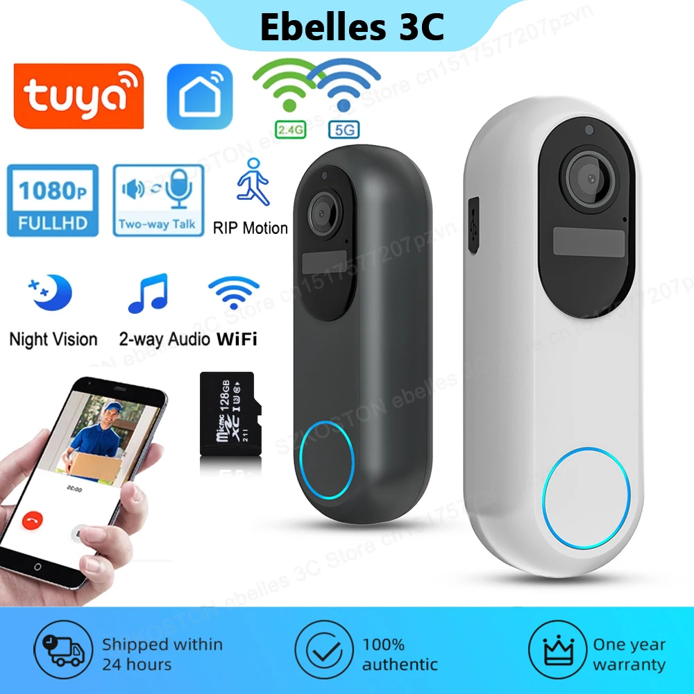 Tuya Smart Home Video Doorbell Outdoor Wireless Doorbell 5G/2.4GHz WiFi