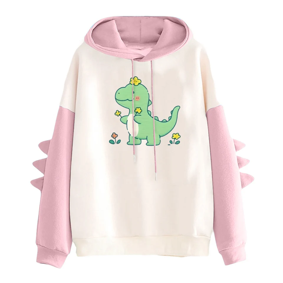 Casual Dinosaur Print Hoodie for Women