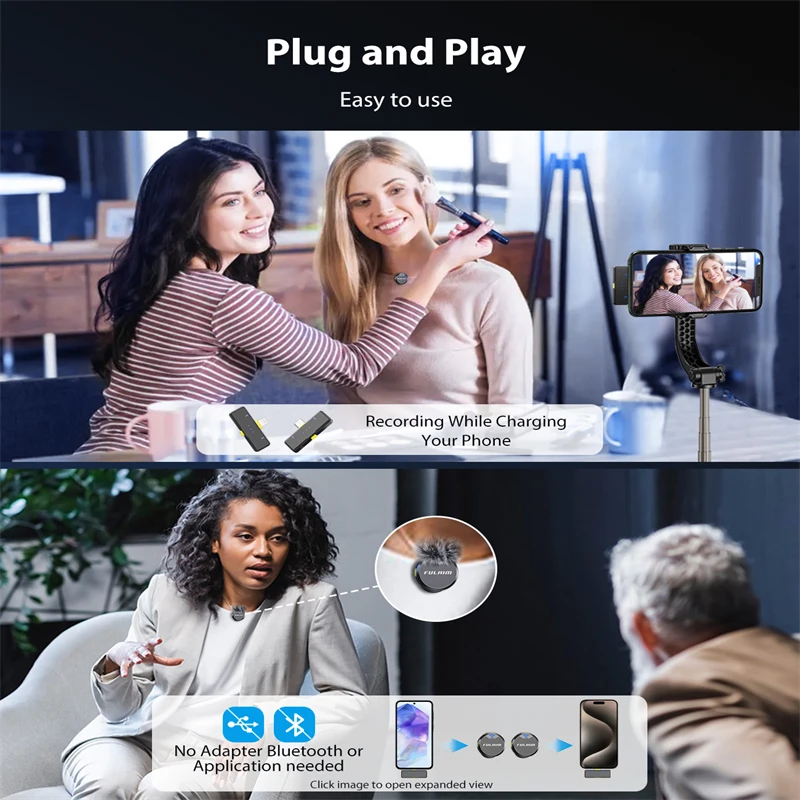 wireless lavalier microphone FULAIM X3 Wireless Lavalier Microphone For iPhone/Android/PC/Laptop 1 Click Noise Canceling Audio Lapel Mic for Video Recording