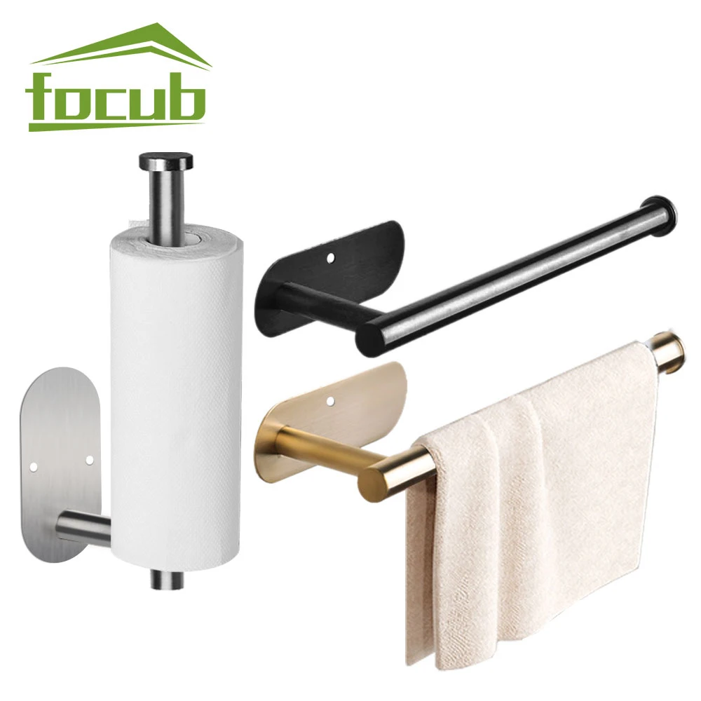 Wall Mounted Paper Towel Holders 1/2Pcs Self Adhesive SUS304 Stainless Steel Paper Towel Long Roll Hanger Kitchen Bathroom