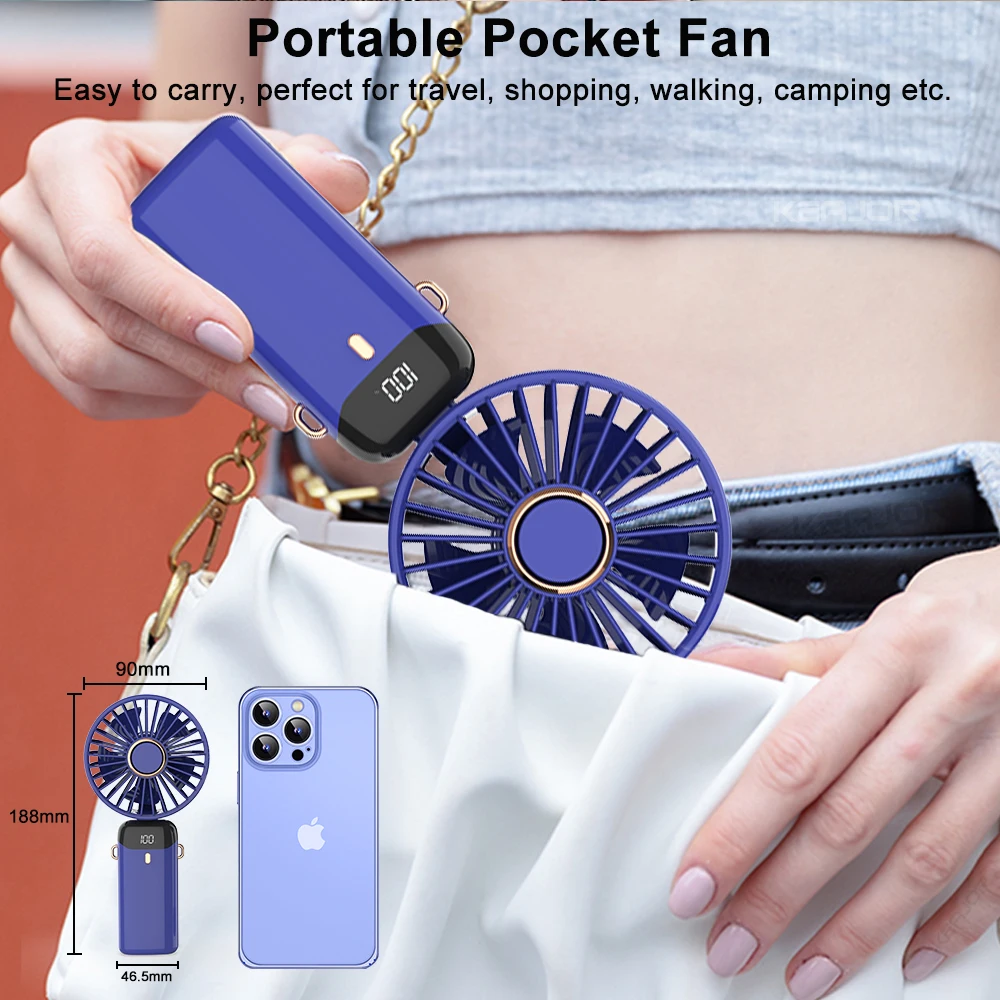 USB Cooling Hand Fans Folding Recharge Digital Display 5 Speed Adjustment Handheld Mini Fan with Table Stand ﻿ 3
