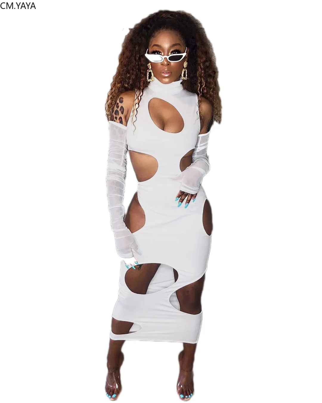 Cm.yaya Autumn Women Hole Cut Out Sexy 