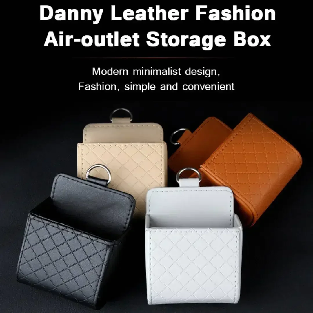 Car Storage Bag PU Leather Auto Organizer Box Soft Car Air Vent Shelf Box with Hook for Car Accessories for Auto Storage Tidying