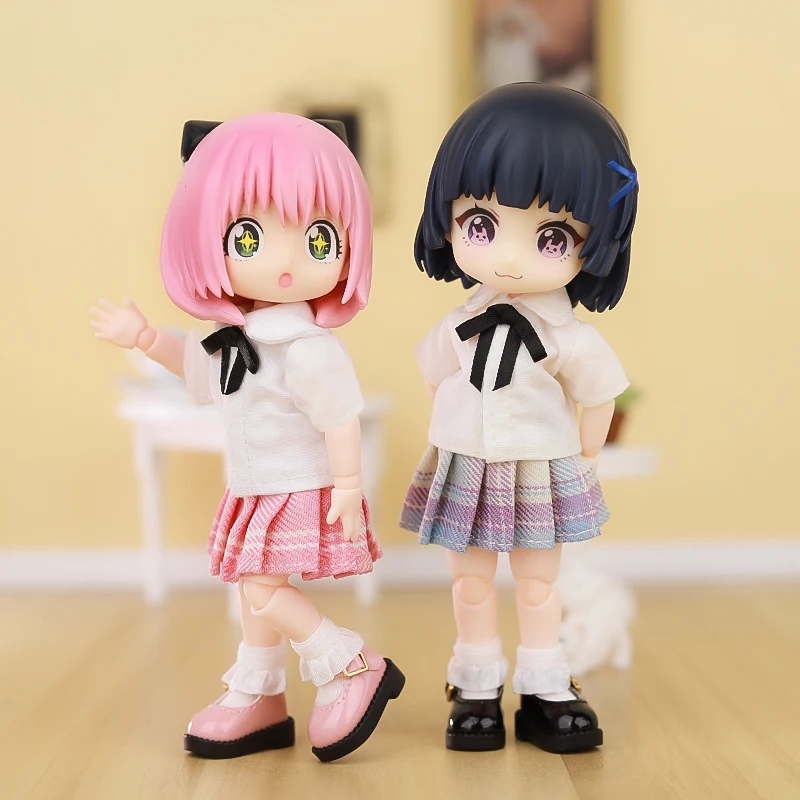 OB11 Doll Uniform Tie Shirt JK Striped Skirt Clothes School uniform, Student Set, JK Uniform, 12 points, BJD Clothing 1/12 6