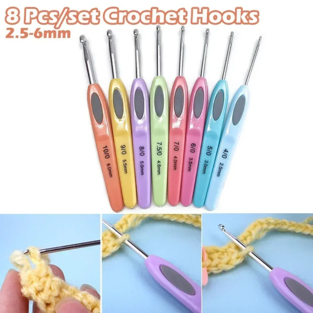 Delysia King 8 pcs/set of colorful soft plastic handle sweater crochet needle set 2.5-6mm crochet needles