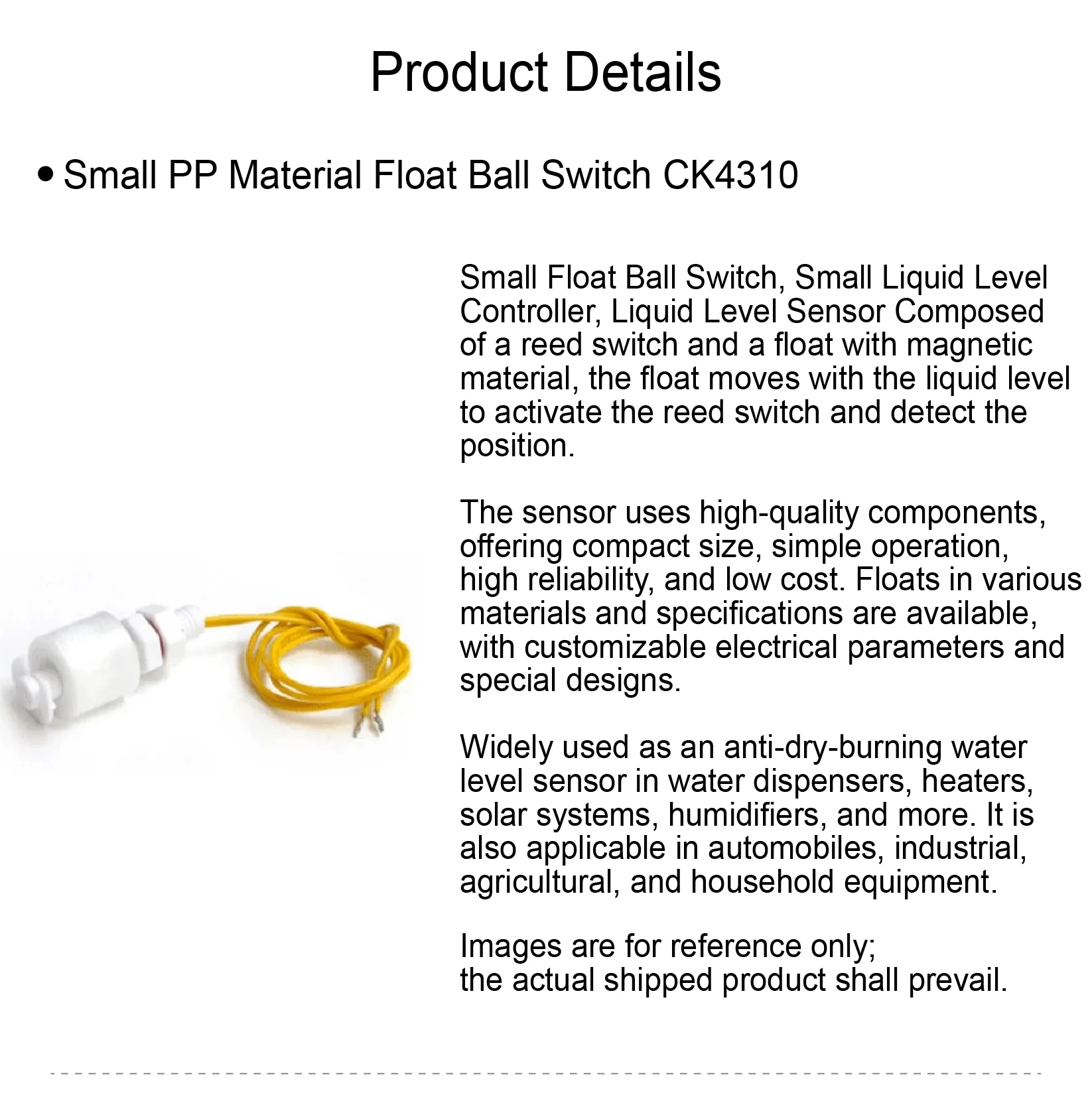 PP Float Level Switch Liquid Sensor Plastic Water Tank Acid Alkali Corrosion Res