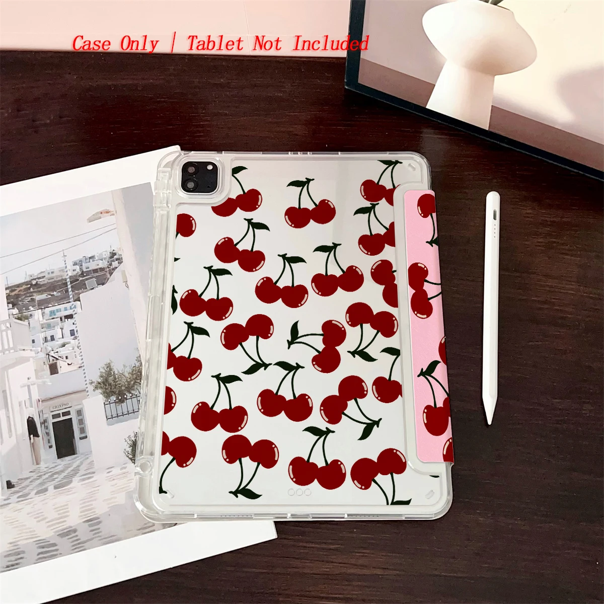 Elegant Crimson Cherry Pattern Shockproof Tablet Case with Hand Strap