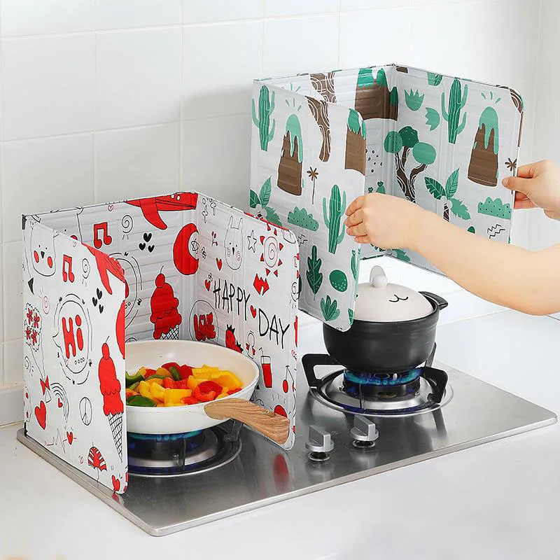 Foldable Printed Oil Baffle Aluminum Foil High Temperature Oil Baffle Stove Protection Screen Kitchen Gadgets Cooking Tools