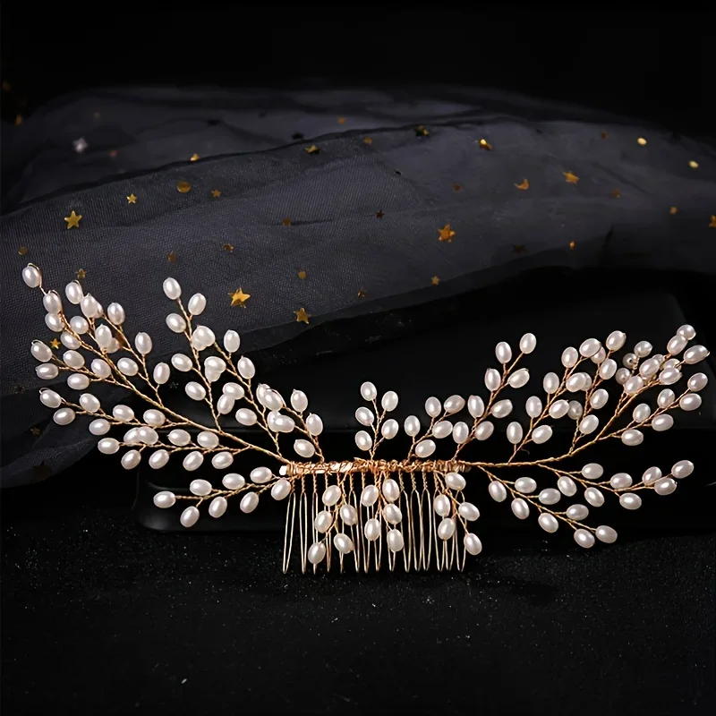 Bridal Hair Accessories Silver Color Pearl Hair Comb Pin Band Headband Tiara For Women Bride Party Wedding Bridal Hair Accessories Jewelry Comb Band