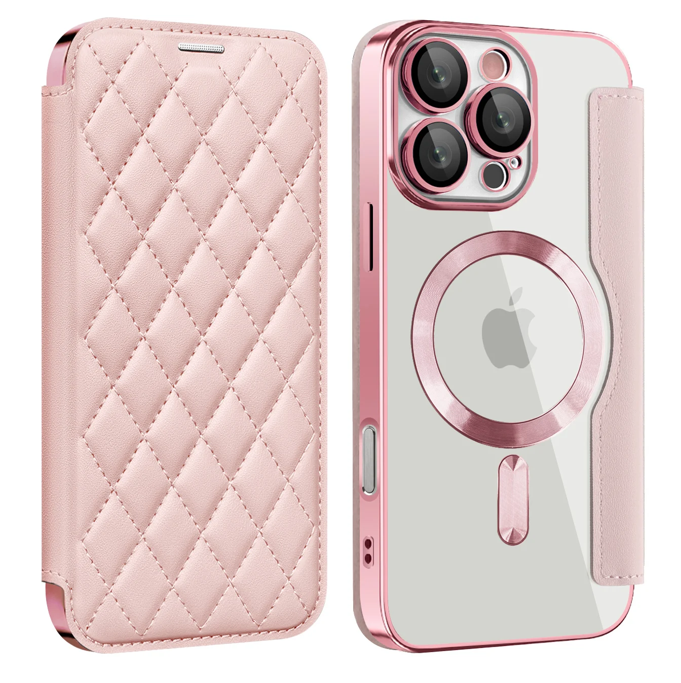 Premium Flip Magnetic Leather Case with Wireless Charging and Transparent Card Wallet Cover