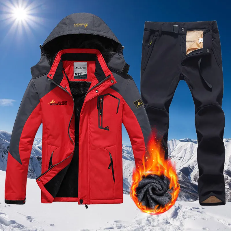 Winter Ski Suit For Men Waterproof Keep Warm Snow Fleece Jacket Pants Windproof Outdoor Mountain Snowboard Wear Set Ski Outfit Ski Jacket Winter Jacket