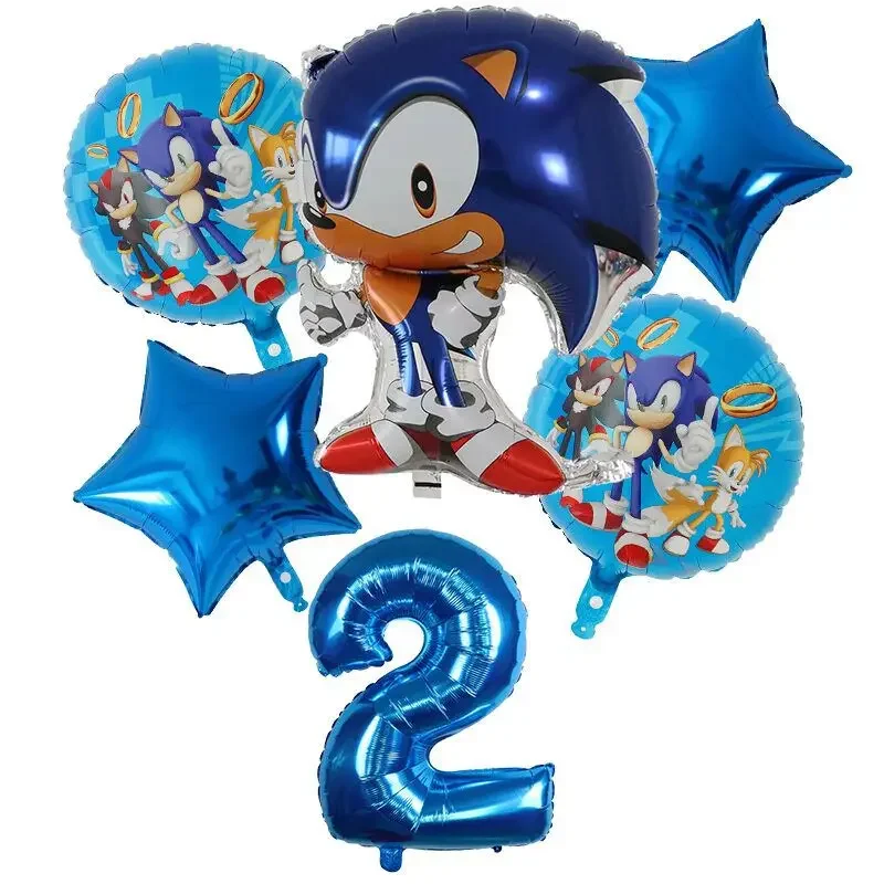 6pcs Sonic Theme Party Supplies Set Foil Globlos Star Balloons Kids Hedgehog Birthday Decorations Number Ballloons Decor Gifts