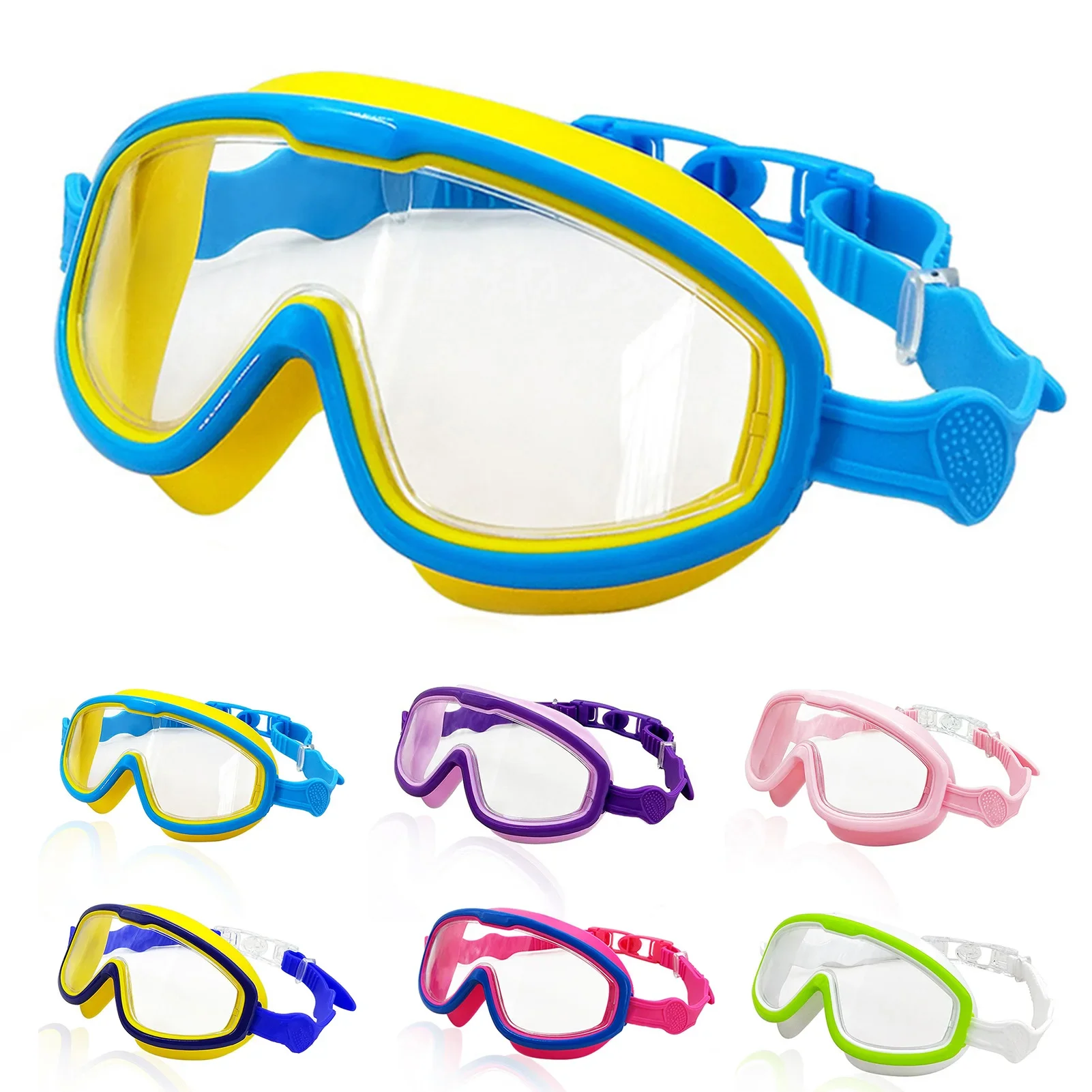 큰 프레임 어린이 수영 고글 안티 안개 와이드 뷰 수영 장비, 소년 소녀 어린이 안경 수영장