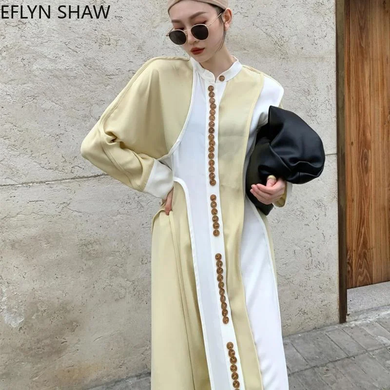 

Summer Women Casual Dress French Retro Temperament Long Dress Long Sleeve Patchwork Buttons Up High Street Shirt Dress Robe