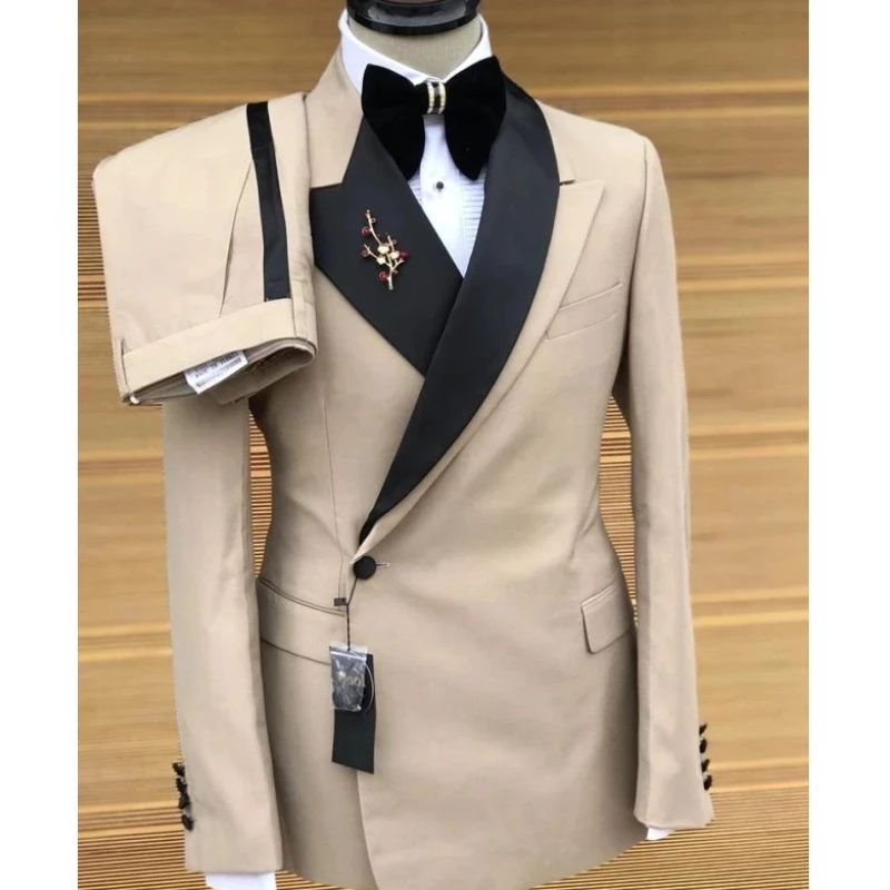 

Double Breasted Men Suits Slim Fit 2 Pieces Wedding Groom Tuxedo Formal Italian Fashion Blazer (Jacket+Pants) Custom Costume